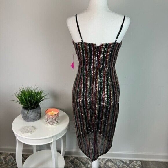 Betsey Johnson Womens Sheath Dress Multicolor Size 2 Sequin Striped Surplice - Picture 6 of 12